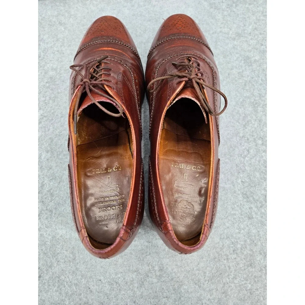 Peal & Co Brooks Brothers Mens Brown Leather Cap Toe Brogue Oxford Shoes 9.5 D